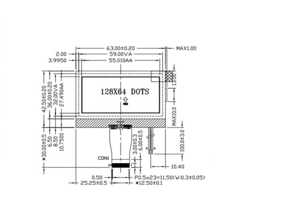1.64 inch mono LCD display,FSTN/POSITIVE/transflective, 1/64Duty,1/9Bias, 128x64 resolution