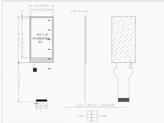 1.9 Inch IPS Resolution 176X320 Bar Type IPS LCD Screen with Mipi Interface