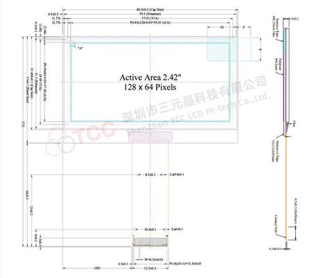 Tcc 2.42" Inch LCD Screen 128X64 Monochrome Module 128*64 OLED Display for Arduino