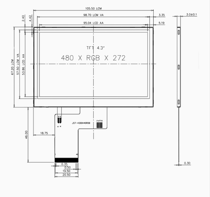 4.3 Inch IPS LCD 480*272 Capacitive Touch Screen RGB Interface 40 Pin LCD Module