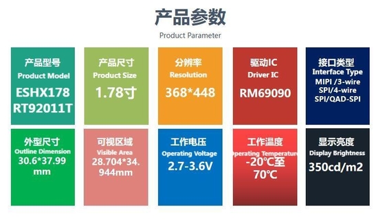 1.78인치 AMOLED LCD 디스플레이 368*448 해상도 QSPI 인터페이스 고화질 고 밝기 컬러 화면