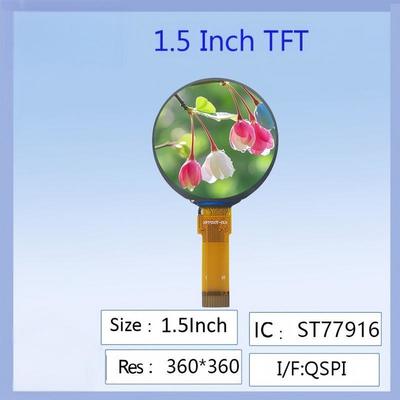 1.5 인치 둥근 컬러 TFT LCD 디스플레이 360x360 해상도 ST77916 드라이버 IC 고화질 넓은 시각 각