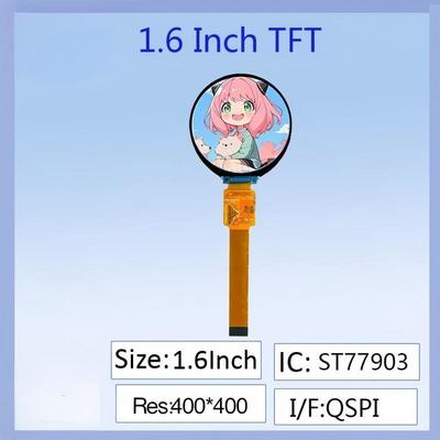 1.6인치 둥근 IPS TFT LCD 디스플레이-400x400 고해상도, ST77903 드라이버 IC, 16PIN 플러그인 인터페이스, 풀 컬러, 스마트 웨어러블 / 산업 기기 / DIY 전자 프로젝트용 넓은 전망 각